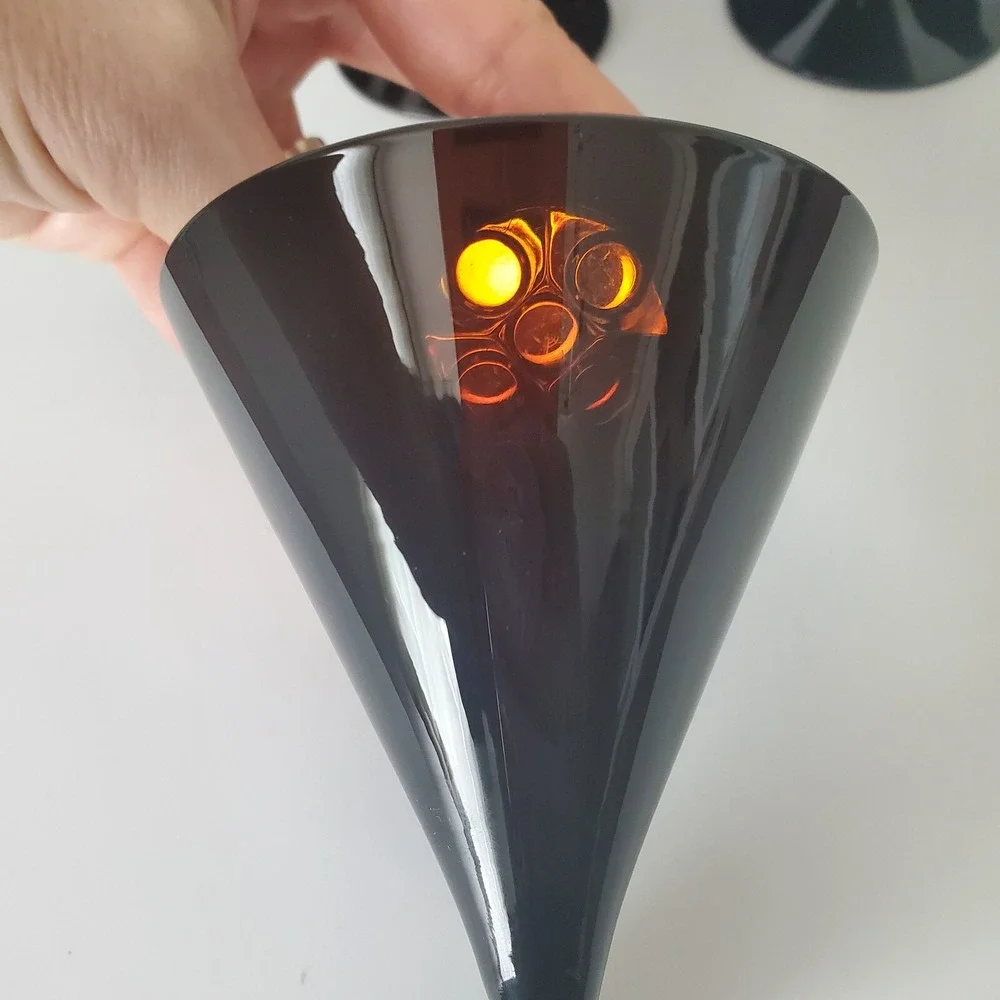 6 Reizart Jet Black Liquor Cocktail Glasses Mid Century Modern 1958 Cone #7160